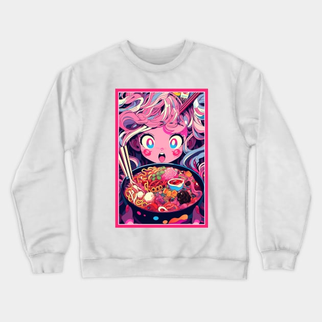 Cute Anime Girl |  Ramen Noodles | Hentaii Chibi Kawaii Design Crewneck Sweatshirt by AlNoah